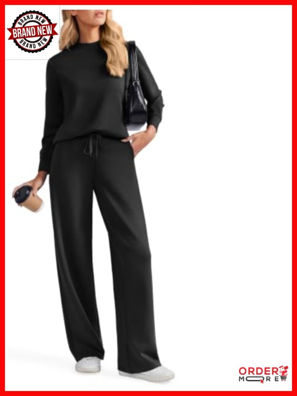2 Piece Set Wide Leg Pants Mock Neck Sweatsuit Lounge Set